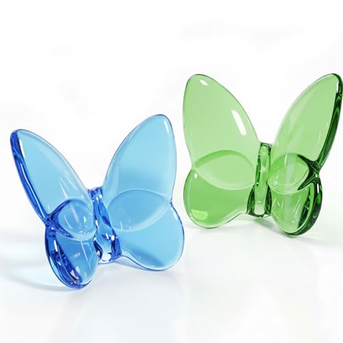 2 Pack Glass Butterfly Figurines Crystal Butterflies Desk Decor Blue Green