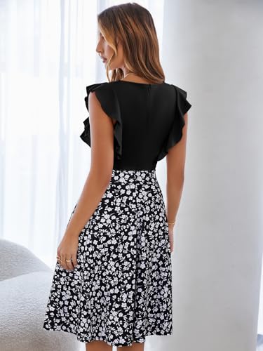 Image of YATHON Women's Vintage Ruffle Sleeve Floral A Line Cocktail Party Dresses