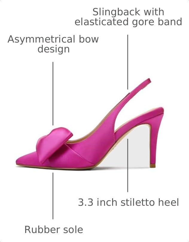 Image of Women's Slingback Heels with Bow Pointed Toe Pumps with Elasticated Strap 3.3 inch High Heels for Evening Dress Shoes