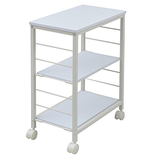 山善 キッチンワゴン 幅30×奥行50×高さ70cm 3段 棚板高さ調節可能 取っ手 ストッパー付きキャスター 手入れしやすい天板 組立品 ホワイト/アイボリー MMG-7030C(WH/IV)