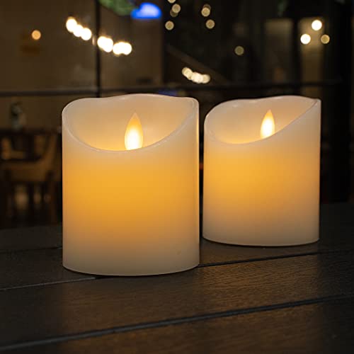Image of Fire Tek 3.2 x 4 Inch Flameless Pillar Candle, 1 Programable LED Pillar Candle - Dancing Flame, For Home, Weddings, And Parties, White Real Wax Battery Pillar Candle, Remote Sold Separately,