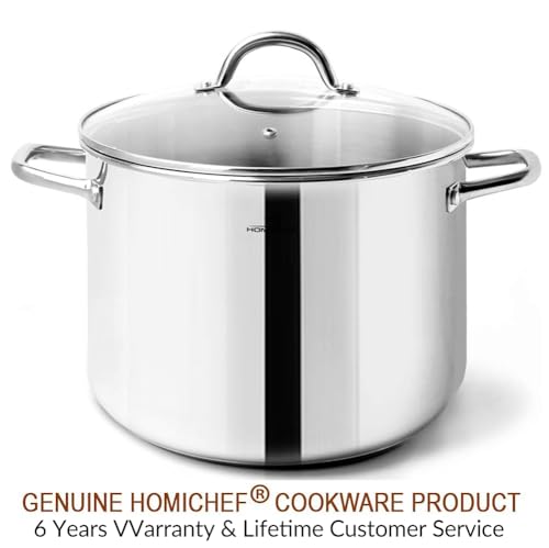 HOMICHEF Stock Pot 24.5 cm 7.6 Litre with Lid Nickel Free Stainless Steel - Mirror Polished Stockpot 7.6 Litre with Glass Lid - Healthy Soup Pot Induction - Image 7