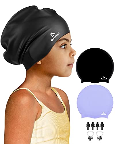 2 Pack Kids Extra Large Swim Cap For Long Thick Hair, Waterproof Silicone Swimming Cap For Toddler Child Youth Girls Boys, Durable Swim Hats Bathing Caps For Braids, Dreadlocks, Extensions, Afros-1 #TOP23