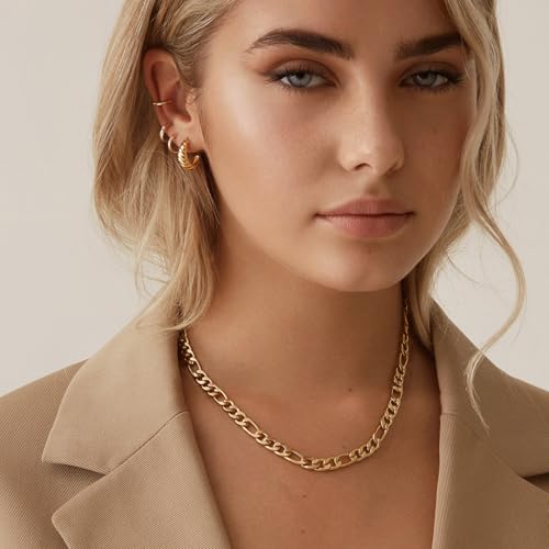 HZMAN 5mm Men Women 24K Real Gold Plated Figaro Chain Stainless Steel Chain Necklace Jewelry Gift 16"-30" (Gold,20in) - Image 3