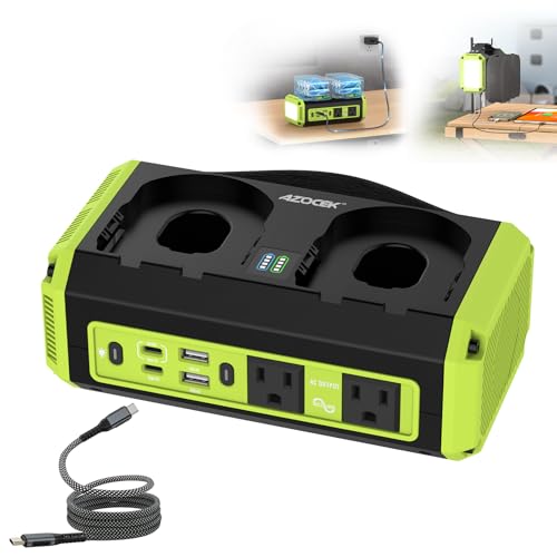 Image of 350W Power Inverter Pure Sine Wave Compatible with Ryobi 18V Battery(No Battery), 7A Fast Charger, Portable Power Station with 2 AC Outlets, 2 Type-C (140W/65W), 2 QC USB Ports, 600LM LED