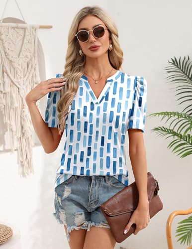 Image of Zeagoo Women Blouses Puff Short Sleeve Tops V Neck Dressy Casual Spring Shirts Boho Floral Cute Clothes 2026