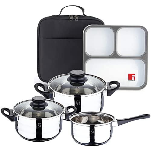 San Ignacio PACK BATERÍA DE COCINA 5 PIEZAS SET HERMÉTICO con BOLSA ISOTÉRMICA, Cromado Y...