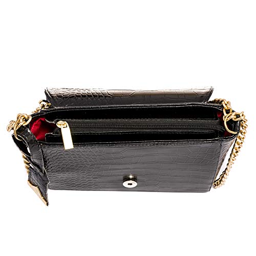 Kit Bolsa Feminina Lateral Croco Com Carteira Preta Selten