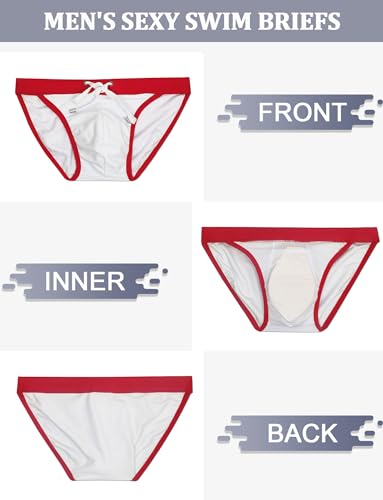 Panegy Men's Colorblock Swim Briefs Low Rise Sexy Swimsuit Underwear Padded Bikini Swimwear with Drawstring3