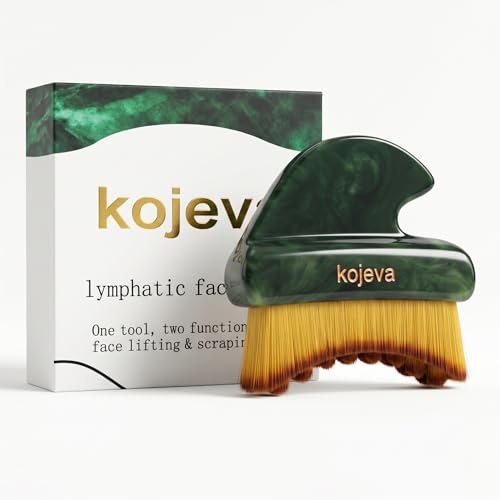 Kojeva Lymphatic Drainage Brush for Face Dual-Sided Resin Contour Massager & Dry Brush Face Exfoliator Depuffer for Morning Puffiness & Facial Sculpting