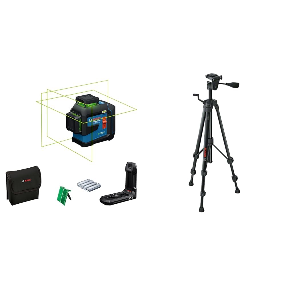 Bosch Professional Nivel láser GLL 80-33 G (soporte LB 10, láser verde, alcance de hasta 30 metros,4 pilas LR6 de 1,5 V) + Trípode BT 150 (altura: 55–157 cm, rosca: 1/4")