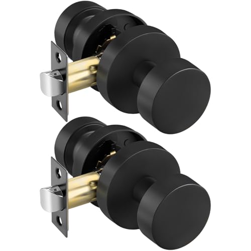 Image of Goldenwarm Black Door Knobs Passage, Zinc Alloy Keyless Matte Black Door Knobs Interior for Hallway & Closet & Living Room, Non-Locking Function, Adjustable & Reversible (2 Pack)