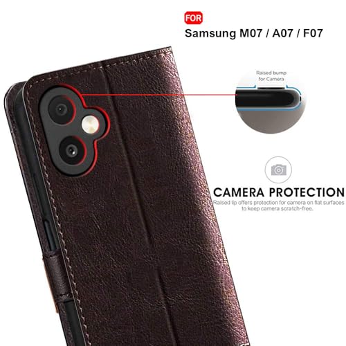 Image of TheGiftKart Flip Back Cover Case for Samsung Galaxy M07 / F07 | Dual-Color Leather Finish | Inbuilt Stand & Pockets | Wallet Style Flip Cover Case for Samsung M07 / F07 (Faux Leather, Coffee & Brown)