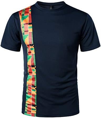 LucMatton Men’s African Traditional Pattern Patchwork T-Shirt Breathable Short Sleeve Dashiki Shirt