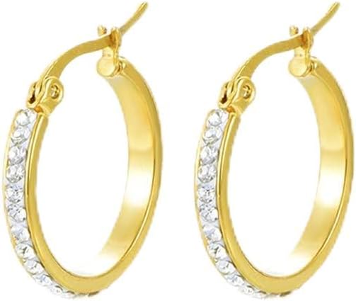 9CT Gold Filled Hoop Earrings with White Crystalsfor Women,20MM Round Hoop Earrings Girls.