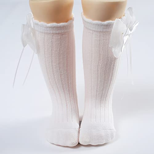 Baby Girls Crew Socks with Lace Bow Toddler Kids Non-Slip Stockings Infant Princess Socks Cozy Warm Mid Calf Socks3