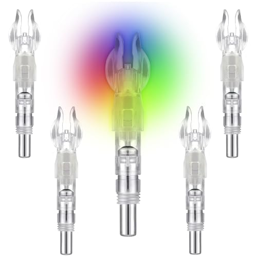 5PCS Lighted Nocks Inside Diameter 6.2mm/.244” Light Up Arrow Knocks ON/Off Switch for Archery Bow Hunting Shooting (Colorful Flashlight)