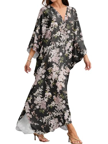 Image of MAKABO Kaftan Dresses for Women, V Neck Moo Moos Colorful Print Cover Ups Caftan Beach Dresses for Swimwear