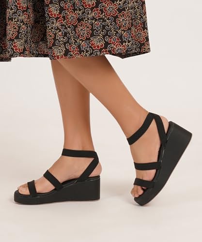 Image of JM LOOKS Comfortable Elastic Multi-Strap Wedge Sandals With Lightweight Platform Base For All Day Summer Support