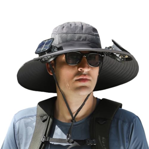 Outdoor Wide Brim Sun Hat, Solar Fan Hat Outdoor with 2 Solar Fan Fishing Hat (US, Alpha, One Size...