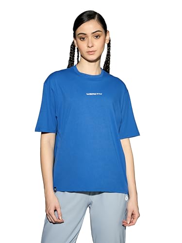 Image of TECHNOSPORT Women's Printed Boxy Fit Round Neck T-Shirt COTFLEX Half Sleeve Slip On Polyester for Gym Yoga Workout UPF50+ Anti Odour