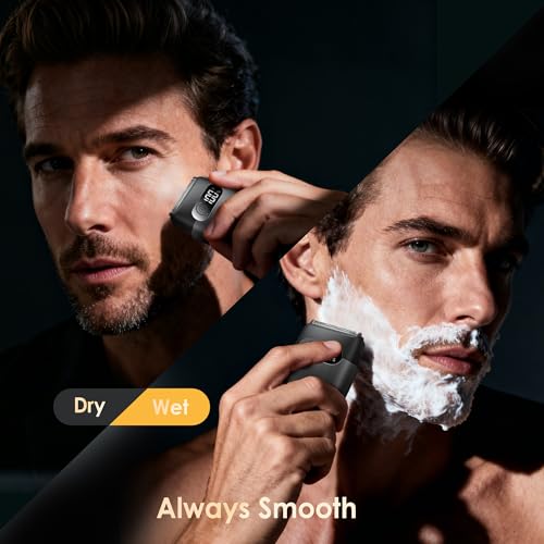 Image of Electric Razor for Men, Foil Shaver and Beard Trimmer | For Dry And Wet,Battery LED Display USB-C Fast Charge, IPX7 Waterproof Portable Travel Shaver