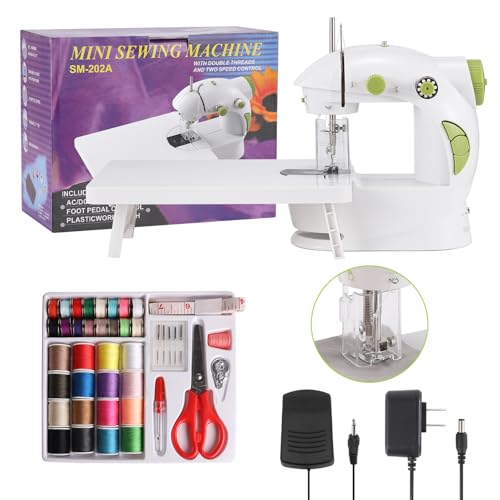 Sewing Machine for Beginners with Expansion Table Foot Pedal and 42Pcs Sewing kit Finger Guard & Light Mini Small Portable Sewing Machines 2-Thread 2-Speed 2-Switches for Kids Ages 8-12