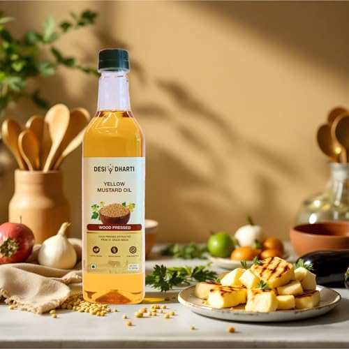 Image of Desi Dharti Premium Wood Cold Pressed Yellow Mustard Oil - 1L | Natural & Pure, Unrefined, Rich Aroma, Omega-3 & Antioxidants | A1 Grade Mustard Seeds | Ideal for Cooking, Frying, Pickling & Daily Use