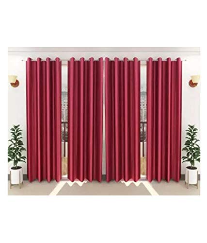 Image of Parda Sansar Polyester Door Curtains | 7 Feet Long Solid Maroon Color Curtains | Pack of 4 | Eyelet Ring Top | 80% Light Blocking | Premium Stitching & Luxury Look