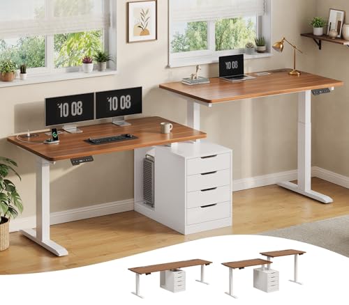 Image of SEDETA Standing Two Person Desk with 4 Drawers, 2 Power Outlets, CPU Stand