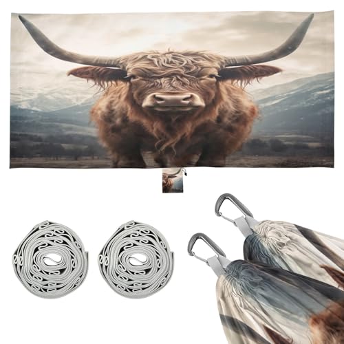 Haskirky Highland Cows Camping Hammock, Single Portable Hammocks with Tree Straps & Attached Carry Bag, 330Lbs Capacity Perfect for Outside Indoor Hiking Beach Backpack Travel