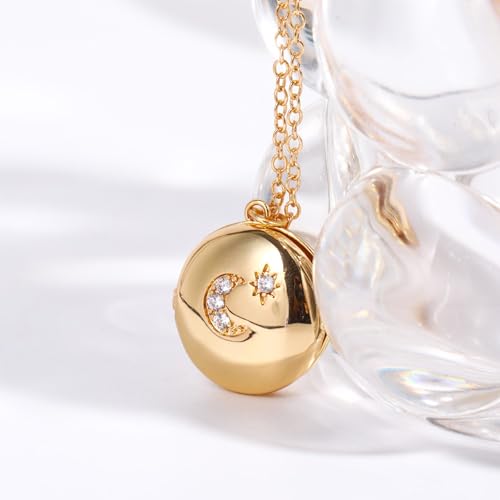 Gold Star Moon Butterfly Oval Locket Necklace that Holds Picture for Women Vintage 18K Gold Plated Photo Locket Pendant Memorial Necklace Personalized Jewelry Birthday Gifts4