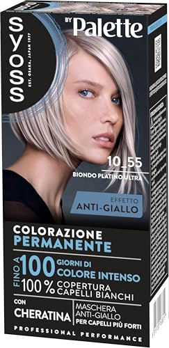 Syoss by Palette Colorazione Permanente 10-55 Biondo Platino Ultra, Colorazione capelli permanente con Cheratina, per 100% copertura dei capelli bianchi e fino a 100 giorni di colore intenso