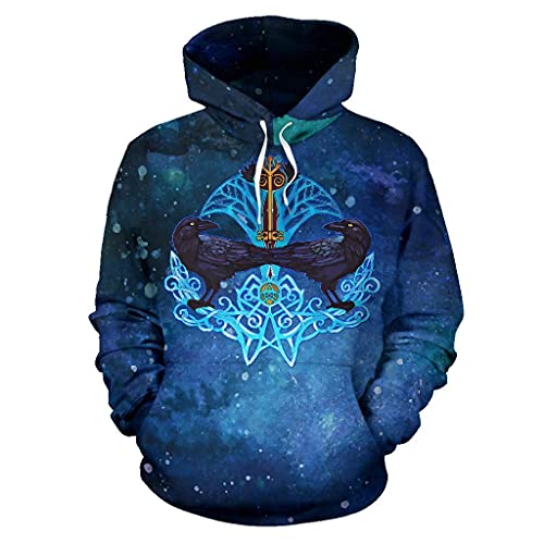 Sweat à Capuchon Viking Corbeau Mythologie Nordique Impression 3D