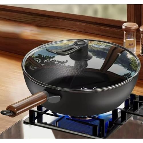 Tasydi フライパン深型 軽い鍋 無塗装中華鍋 炒め鍋 蓋付き 鉄フライパン 厚手 熱源対応 万能な鉄鍋 ・ガス火両対応 お手入れ簡単 焦げ付きにくい 丈夫 耐久性 軽量 多機能 家庭 用として (24cm,パン+強化蓋)