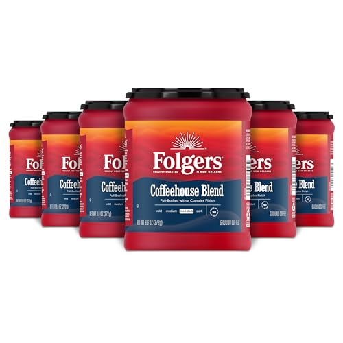 Image of Folgers Coffeehouse Blend Ground Coffee, 6 (9.6-Oz.) Canisters | 9.6-oz. canisters, Medium-dark roast coffee