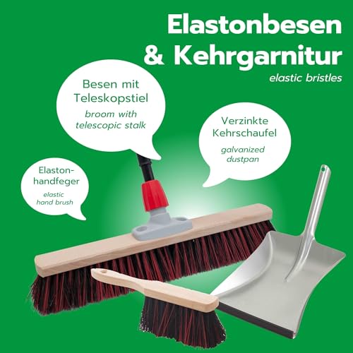 Novaliv Straßenbesen Set 50 cm I Besen Kehrblech mit Gummilippe und Handfeger Arenga-Elaston schwarz-rot – Bild 6