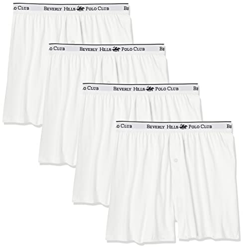Beverly Hills Polo Club Men's 4 Pack Knit Boxer Shorts White
