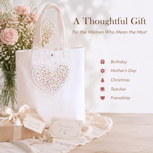 Image of Christian Tote Bag Gift for Women, Canvas Bible Bag Handmade Floral Cross