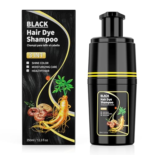 Black Hair Dye Shampoo for Gray Hair, Haarfarbe Schwarzes Haarfärbeshampoo für Graues Haar 3 in 1, Haarfarben Shampoo für Männer und Frauen, shampoo gegen graue haare (350 ml)