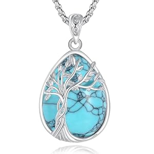 EUDORA Harmony Ball Collar Árbol de La Vida y Piedra de Luna Turquesa para Mujer Plata de Ley 925, Colgante Árbol de La Vida Mariposa Clavel Joyería Original Regalo para Mujer Madre Mama,18″+20″