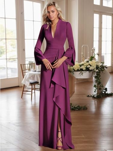Evening Formal Prom Gown Elegant Mermaid Trumpet V-Neck Long Sleeve Sweep/Brush Train Stretch Crepe Ruched 20252