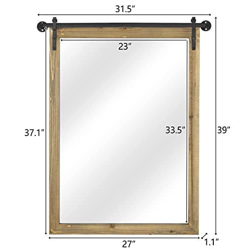 Vingli Farmhouse Mirror, 38"×32" Decorative Mirror Farmhouse Bathroom Mirror Rustic Mirror Barn Door Mirror, Entryway Mirror Decorative Wall Mirror Wooden Mirror With Metal Bracket In Barnwood Style #TOP6