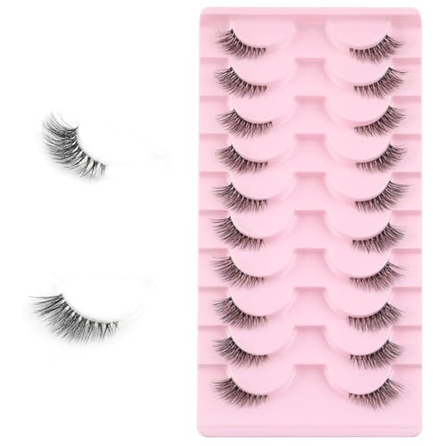 SGERUFZ 10 Pares Pestañas Postizas Naturales, Medias Pestañas 3D Ojo de Gato Wispy, Fibra para Pestañas, Banda Transparente