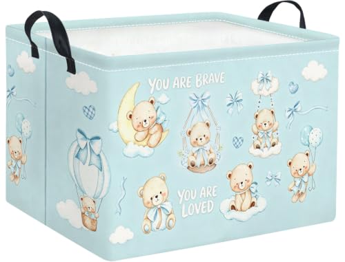Image of Rectangular Kids Storage Basket Baby Gift Basket Cute Toy Storage Bin Organizer Shelf Book Basket Room Decor(Blue Bear)