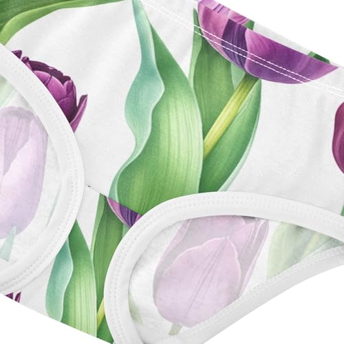 Toddler Underwear Floral 2t Cotton Panties for Girl Aesthetic Underpants Briefs Purple Violet Tulips Green4