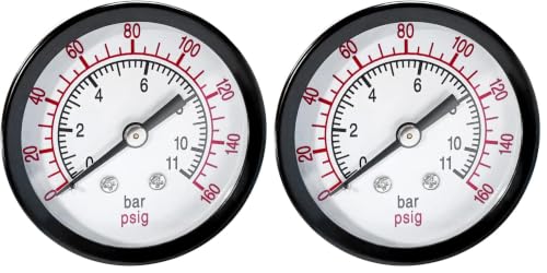 Image of Beduan Air Pressure Gauge for Air Compressor 2 inch Dial Center Back Mount, 1 /4 inch NPT,0-160 Psi (Pack of 2)