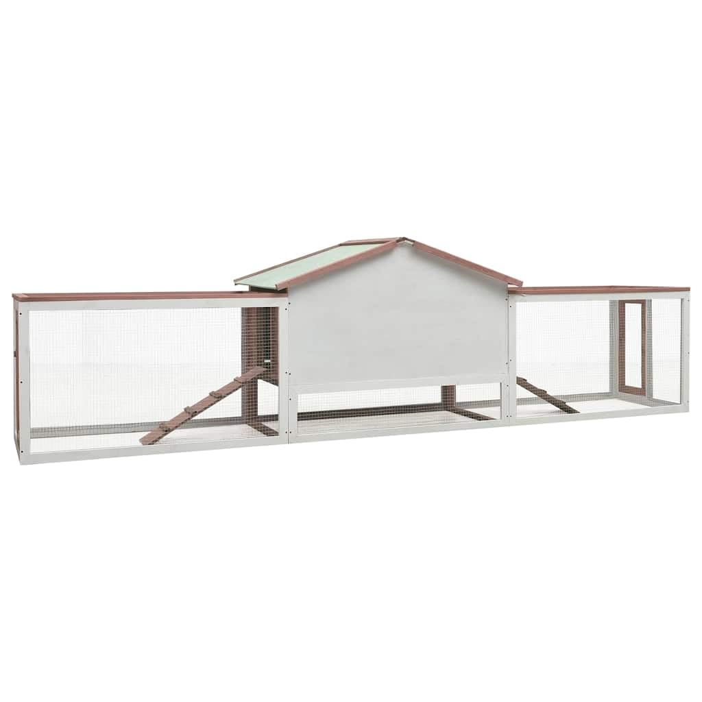 Kaninchenstall Mokka 310x70x87 cm Massivholz Kiefer und Tanne mit Eisendrahtgewebe, wetterfestes Dach, Ausziehbares Schubfach, rutschfeste Rampe