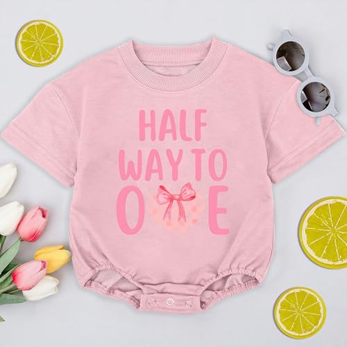 Half Way To One Coquette Bow, Half Birthday Coquette Bow 1/2 Way To One, Soft Romper, Gift For Baby Girls4
