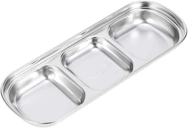 Stainless Steel Seasoning Dishes 3 Grids Seasoning Dipping Plates Seasoning Dish Dips Small Plates for Appetizer Snacks Sushi Sauce Party Dinner